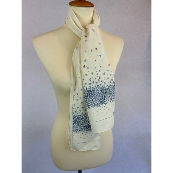Jim Renoir Accessories - Vintage Jim Renoir Scarf Long Rectangle Ivory Blue Pink Floral 52inx11.25in